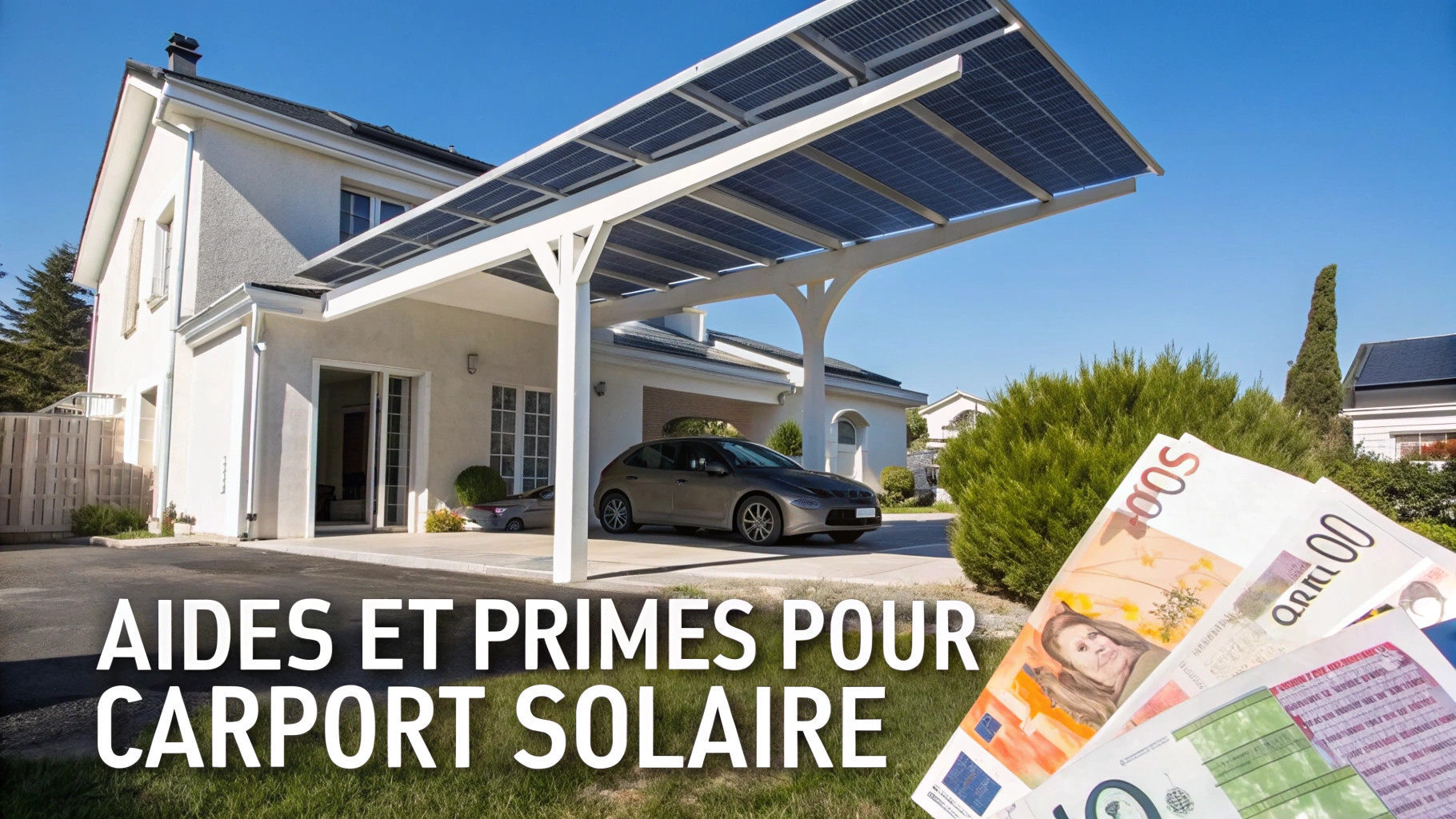 Carport solaire devant une maison - aides financières et démarches administratives