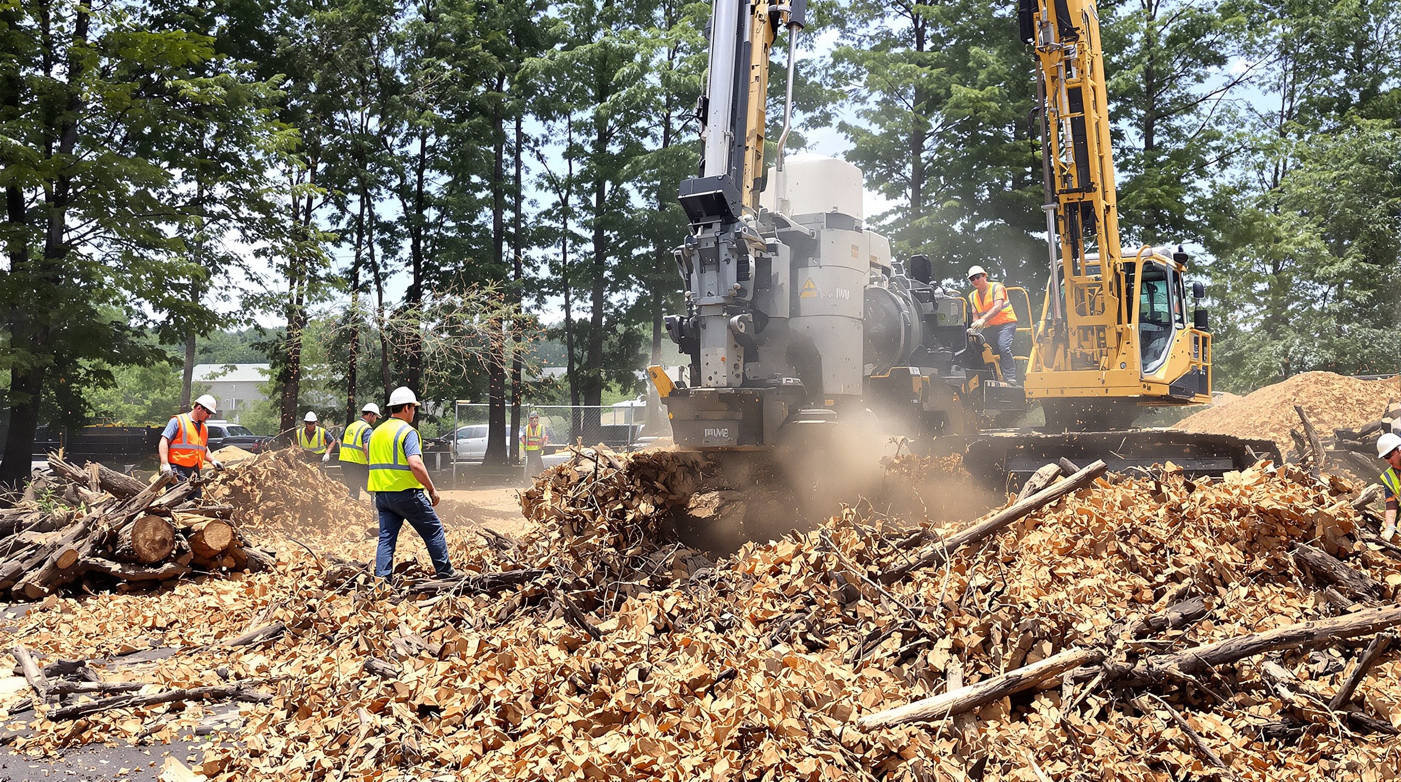 Chantier d’abattage avec rogneuse et évacuation massive – travaux non éligibles.
