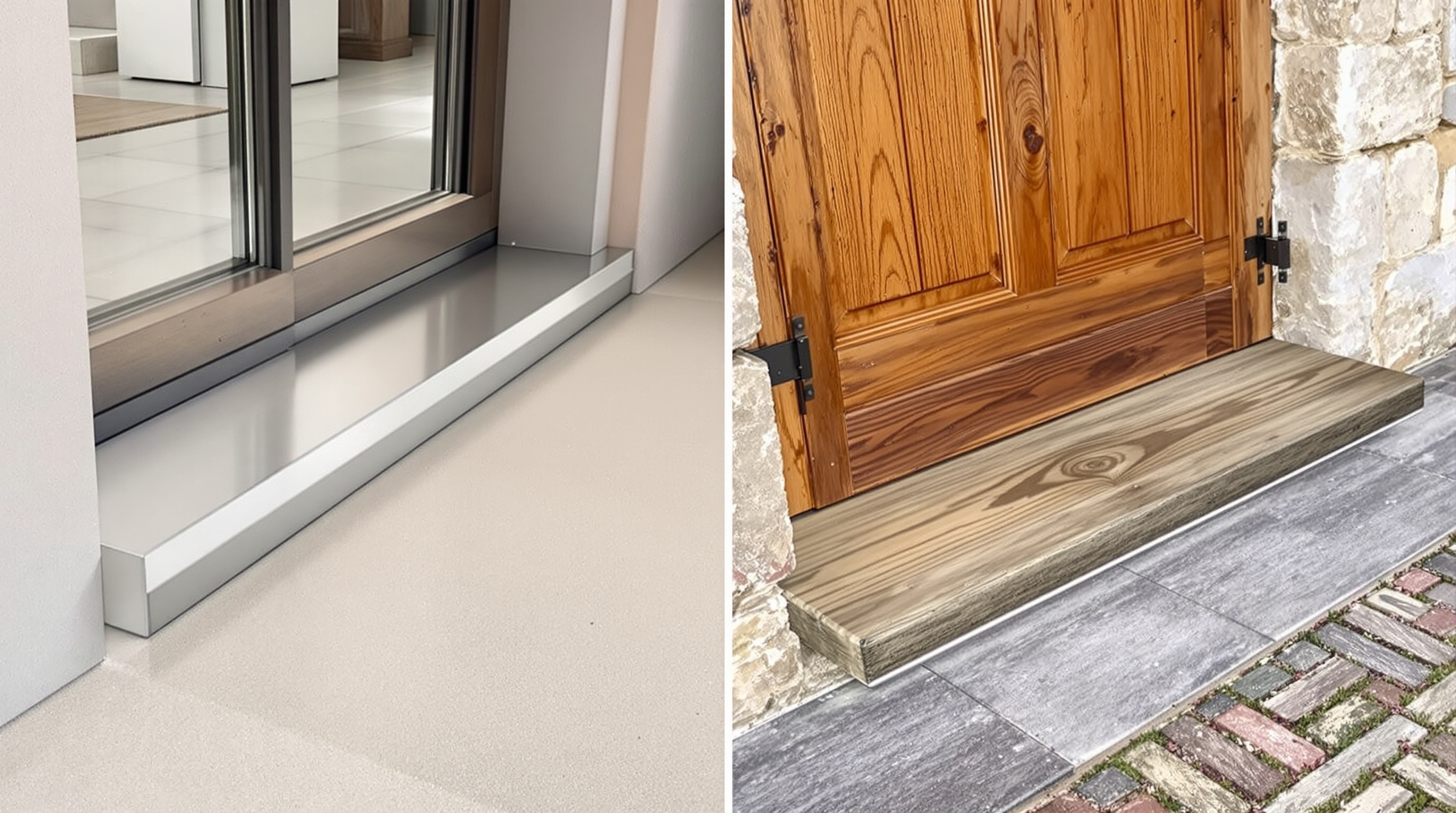 Comparatif seuil aluminium moderne et seuil bois rustique