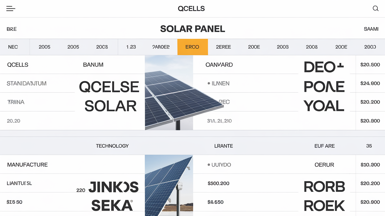 Tableau comparatif des prix des panneaux solaires : Qcells, Jinko, Trina et REC