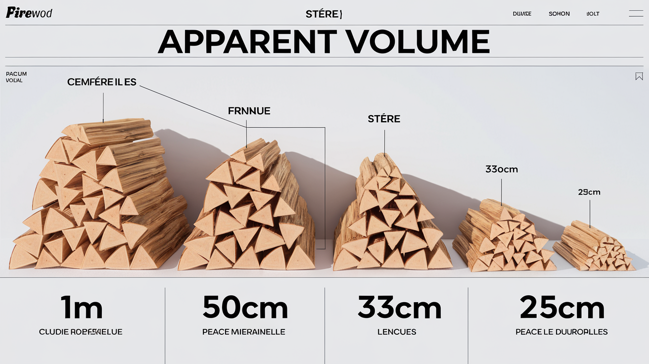 Volume apparent du stère selon la longueur des bûches