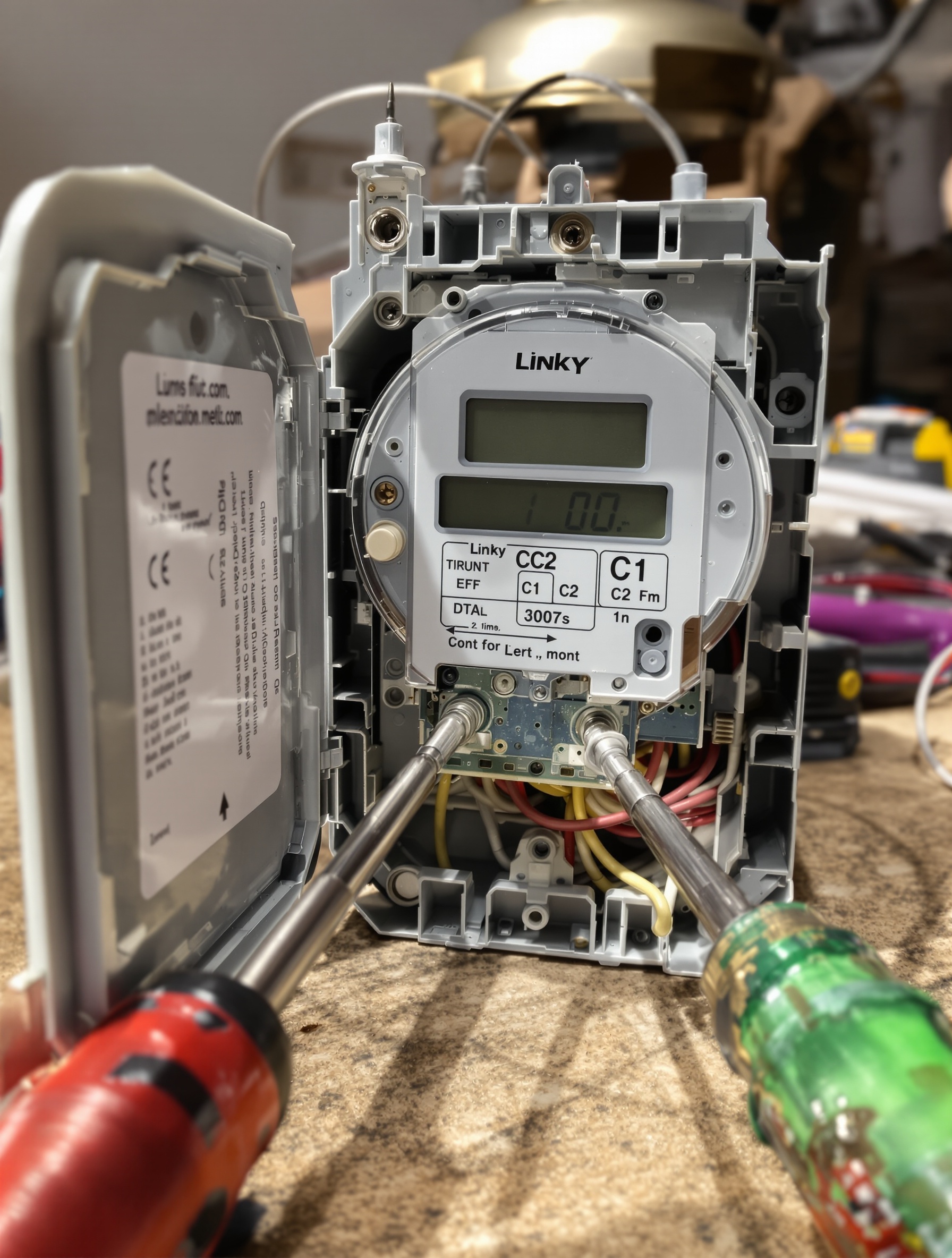 Branchement simple des bornes C1 et C2 sur un compteur Linky