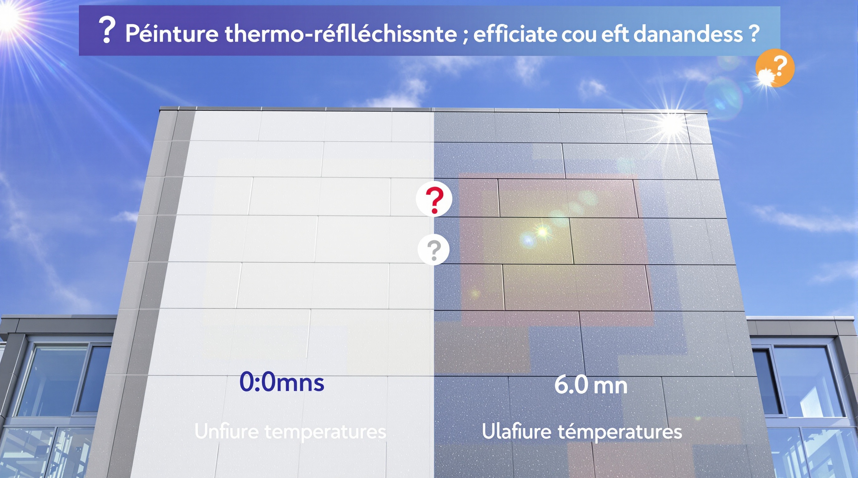 Comparatif effet peinture thermo-réfléchissante sur façade extérieure exposée au soleil.
