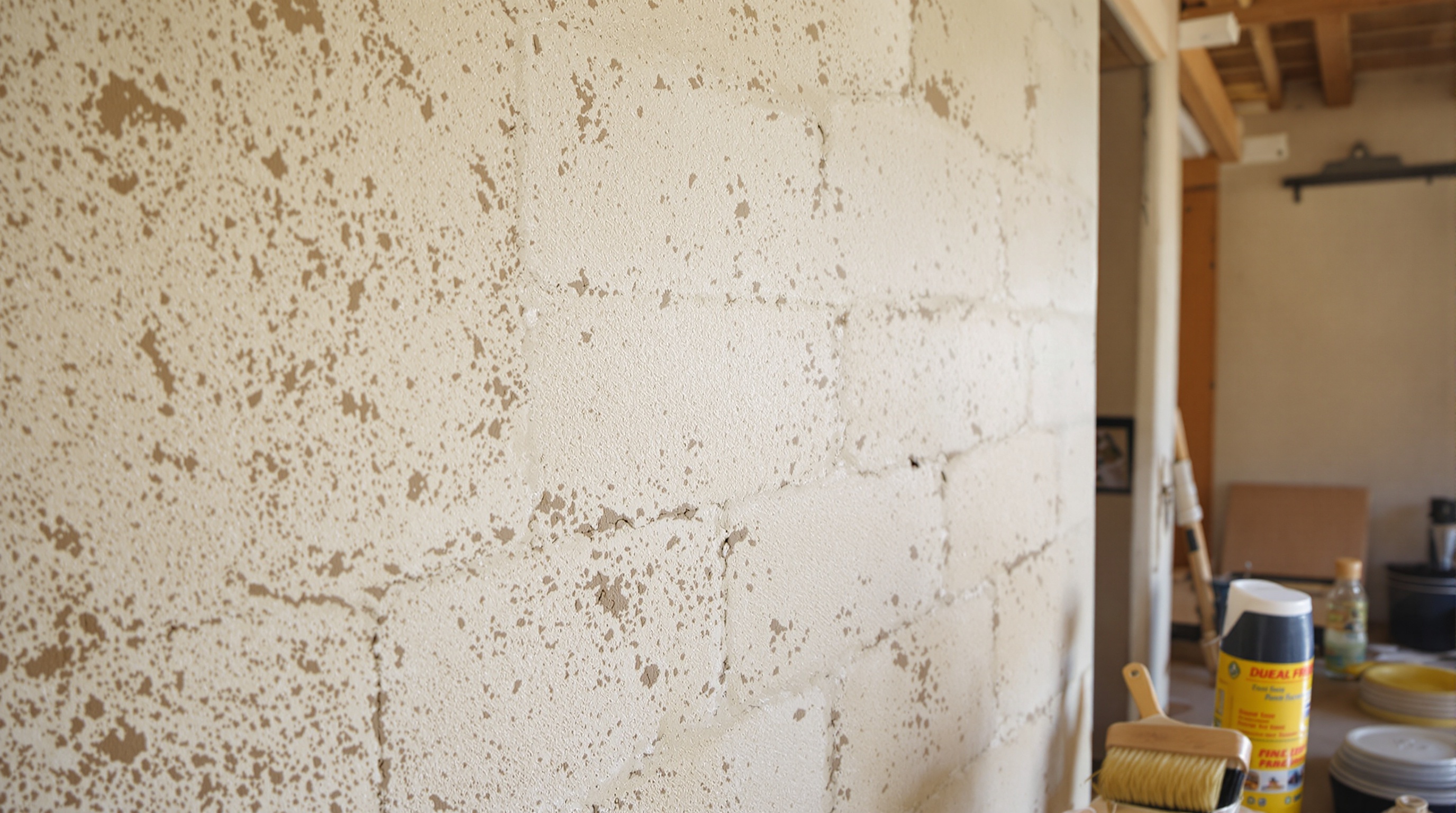 Mur traité contre le salpêtre – surface assainie prête à être rénovée.
