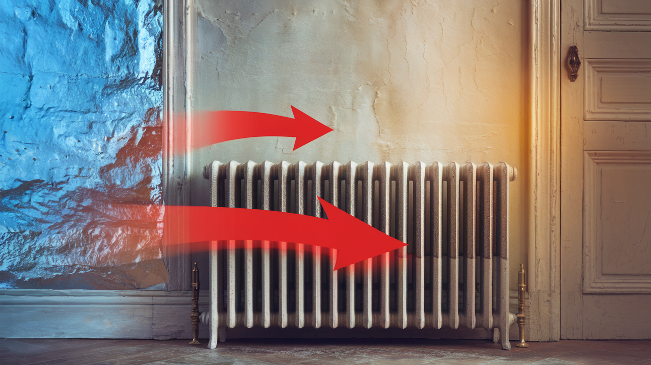 Film réfléchissant derrière radiateur renvoyant la chaleur dans la pièce