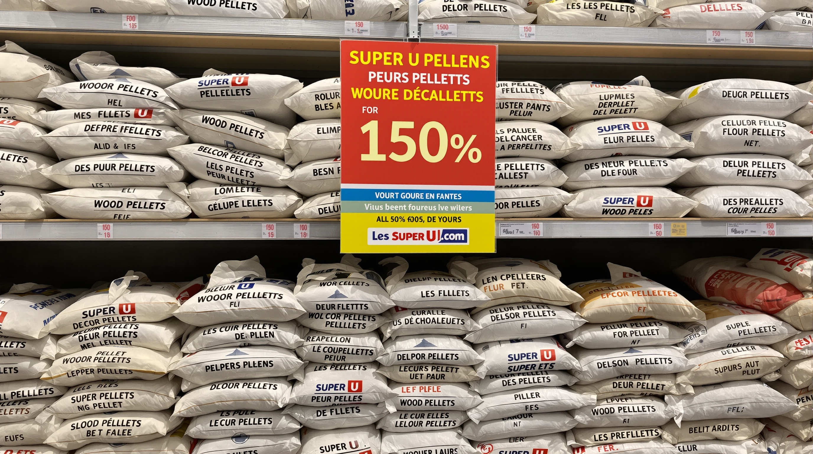 Rayon granulés Super U avec panneau promotionnel