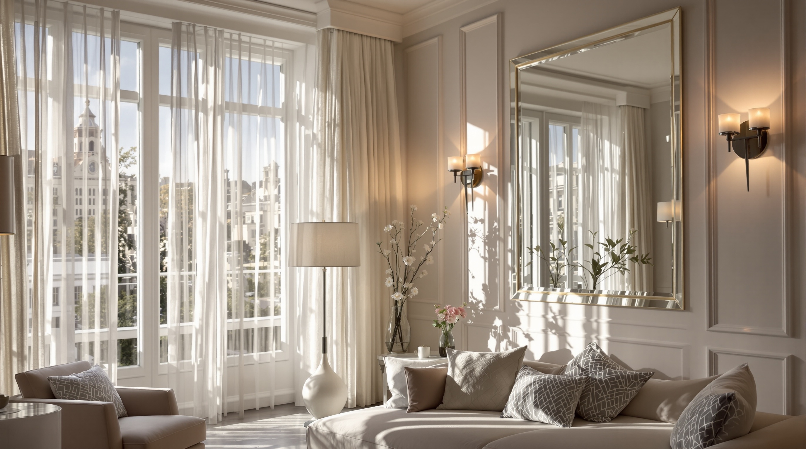 Salon moderne lumineux maximisant lumière naturelle et artificielle.