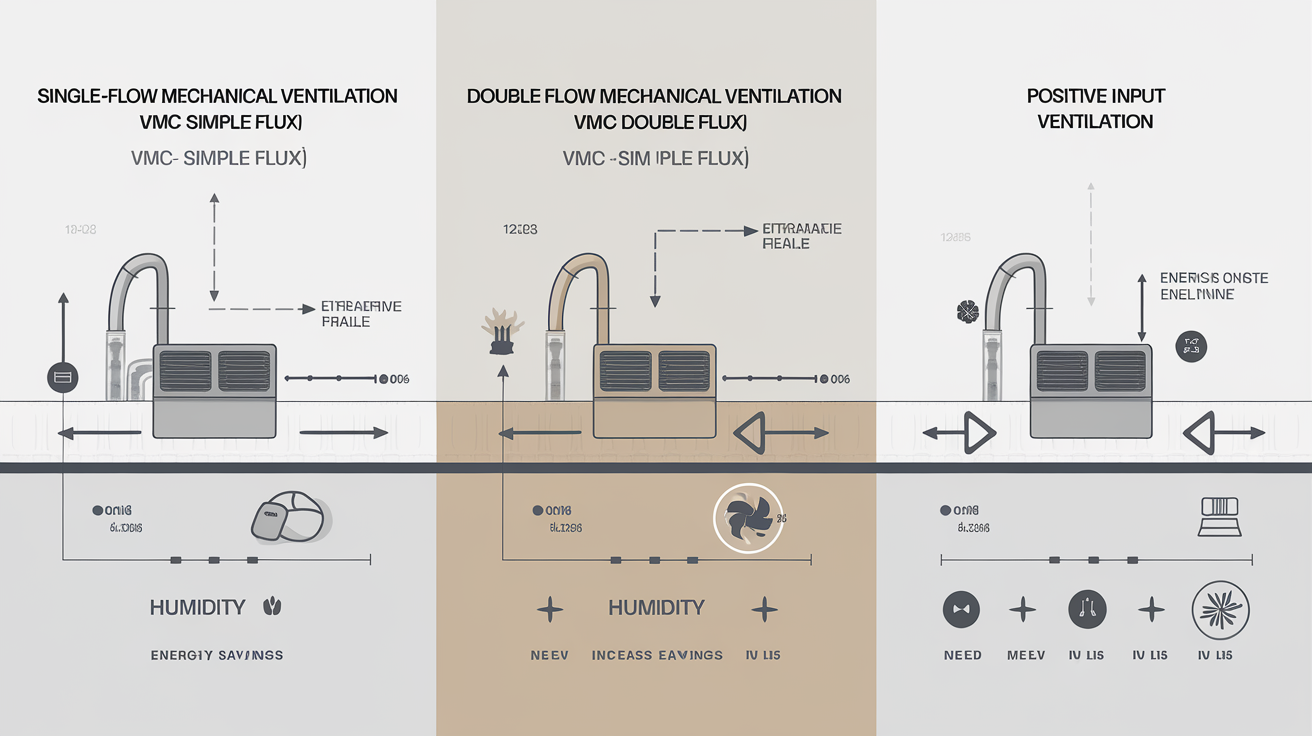 Comparatif visuel VMC simple flux double flux VMI sous-sol ventilation