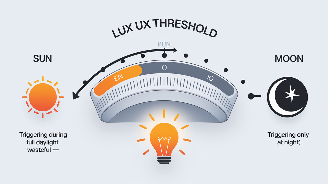 Schéma réglage seuil Lux sur détecteur de mouvement