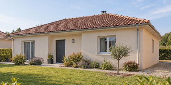 Illustration d’une maison de plain-pied, sans représentation du réseau d’évacuation