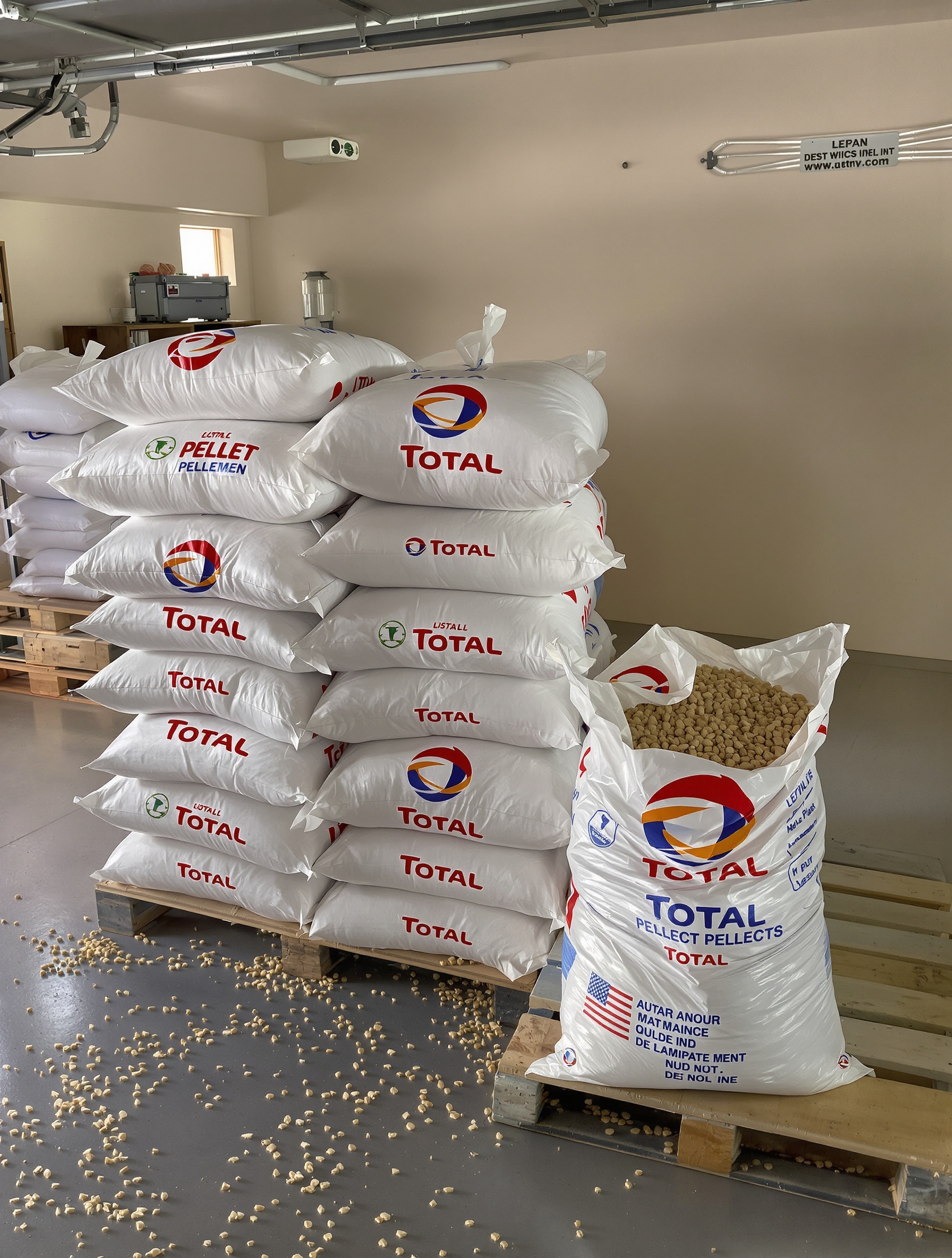 Stockage optimal de sacs de pellets Total sur palette dans un garage sec et ventilé