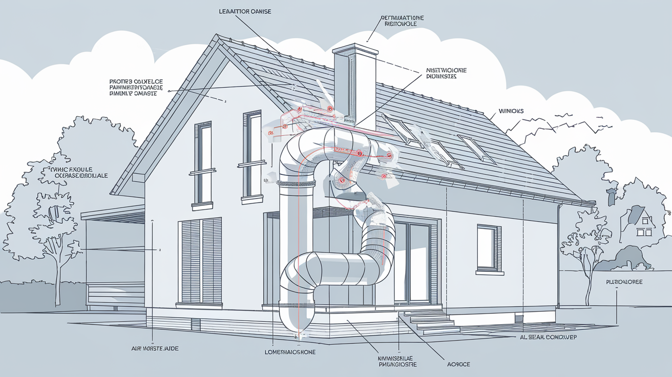 Vue éclatée d'une colonne de ventilation primaire en PVC pour maison plain-pied